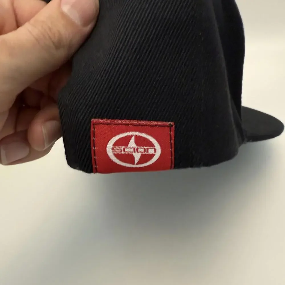 Scion Racing Logo Black Acrylic Cotton Snapback Hat Mens OSFM Flat Brim Cap‎